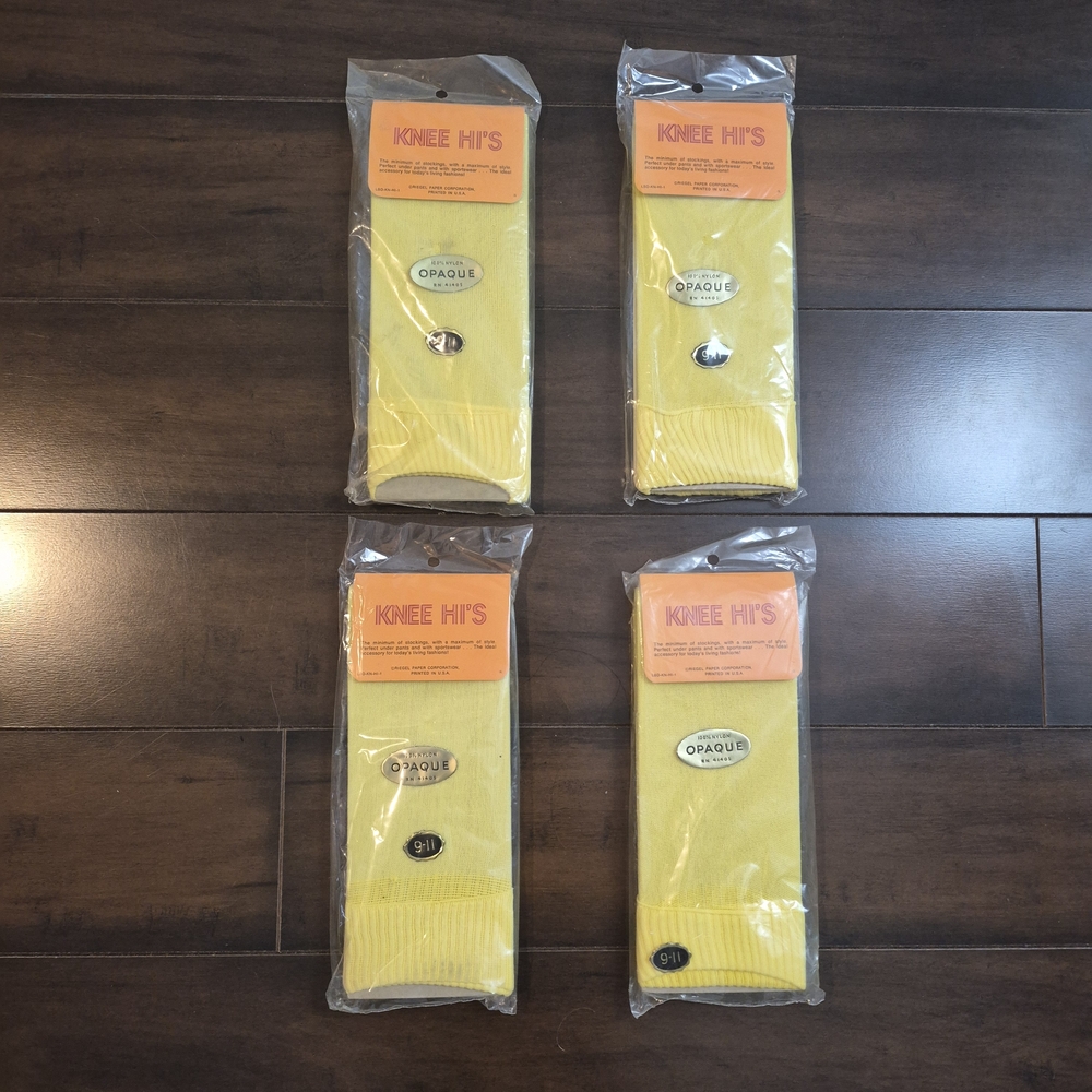 Vintage 70s Mod Knee Hi's Opaque Sunny Yellow Lot Of 4 Socks Size 9-11